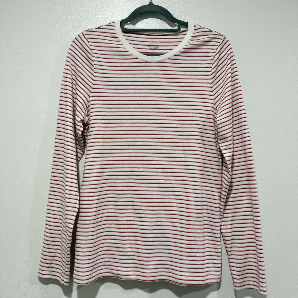 J. Crew Womens Orange Ivory Striped Mariner Crew Neck Long Sleeves Shirt XL